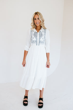 Elouise Embroidered Midi Dress