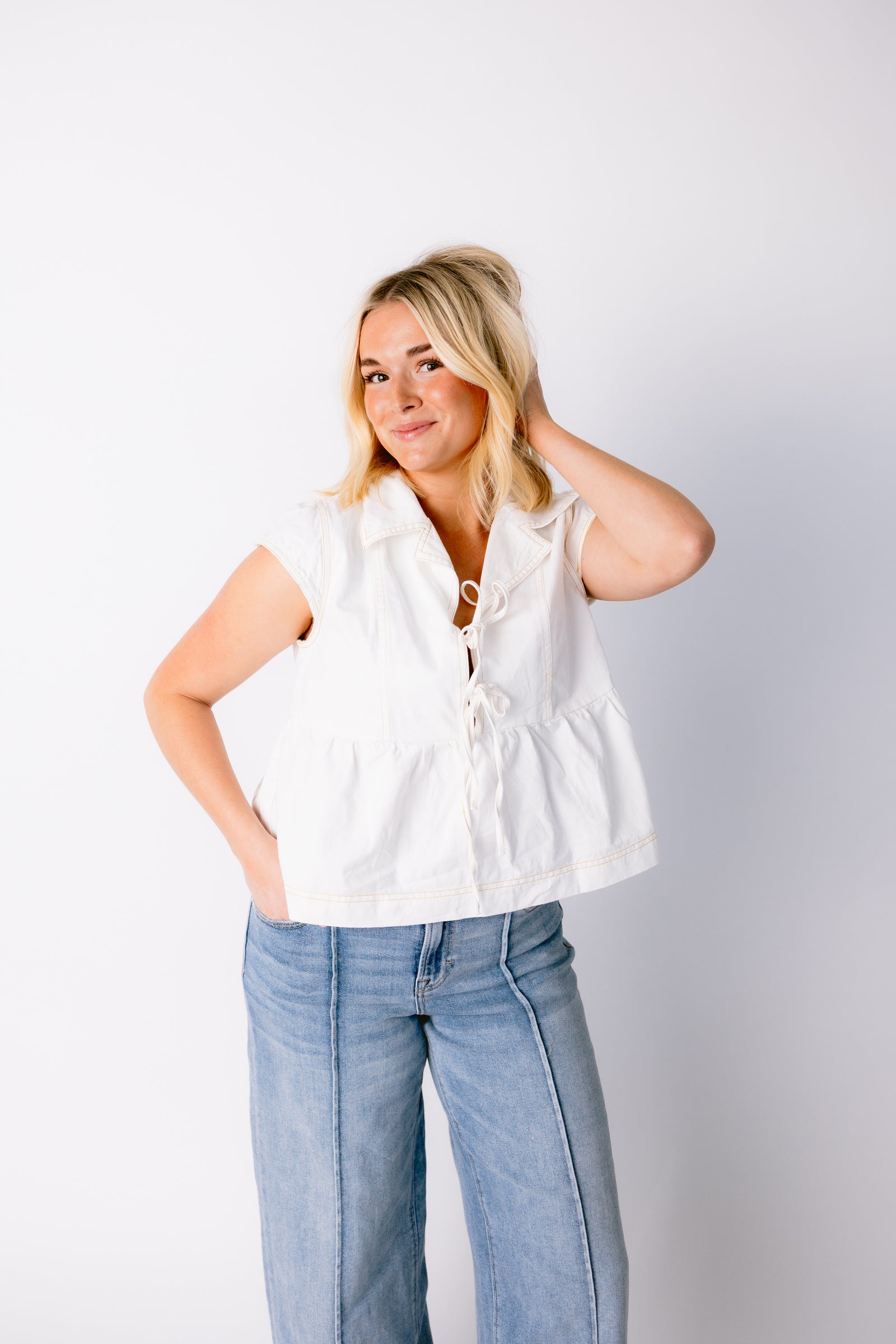 Snow Denim Babydoll Top