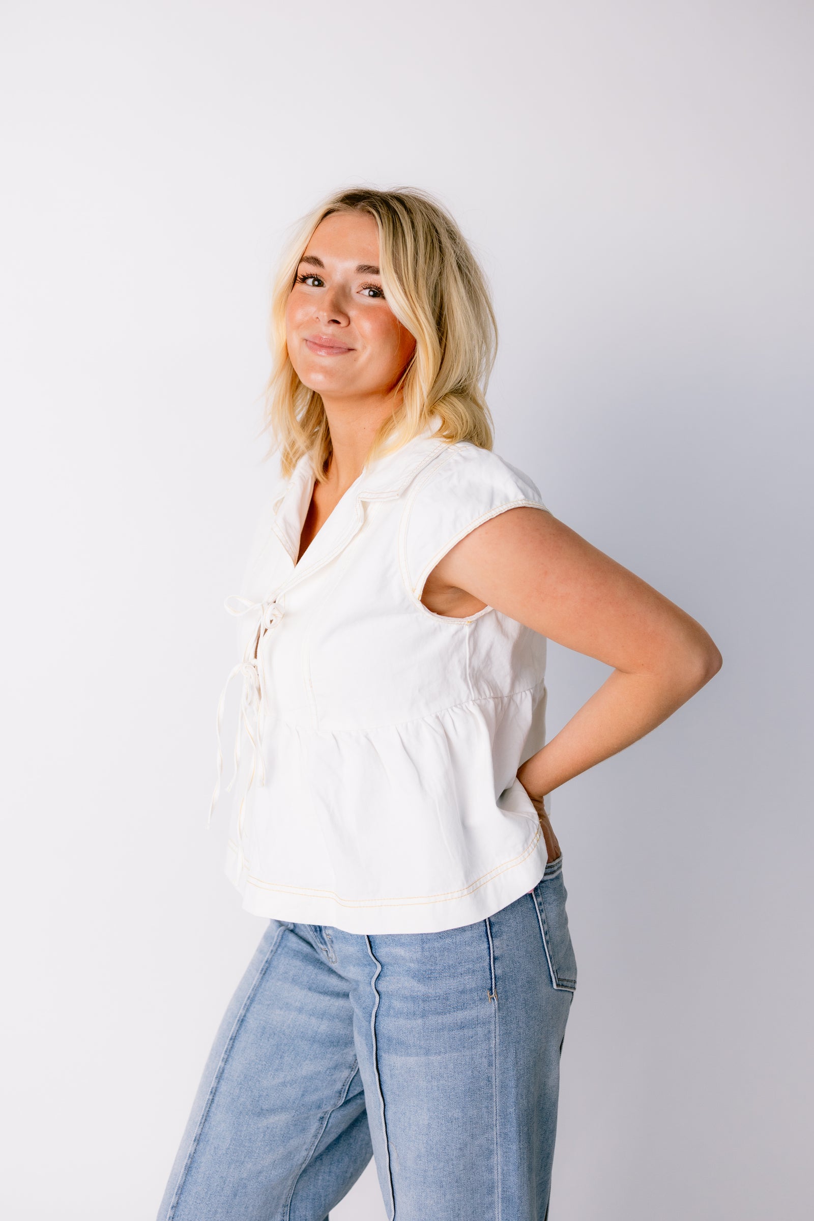 Snow Denim Babydoll Top