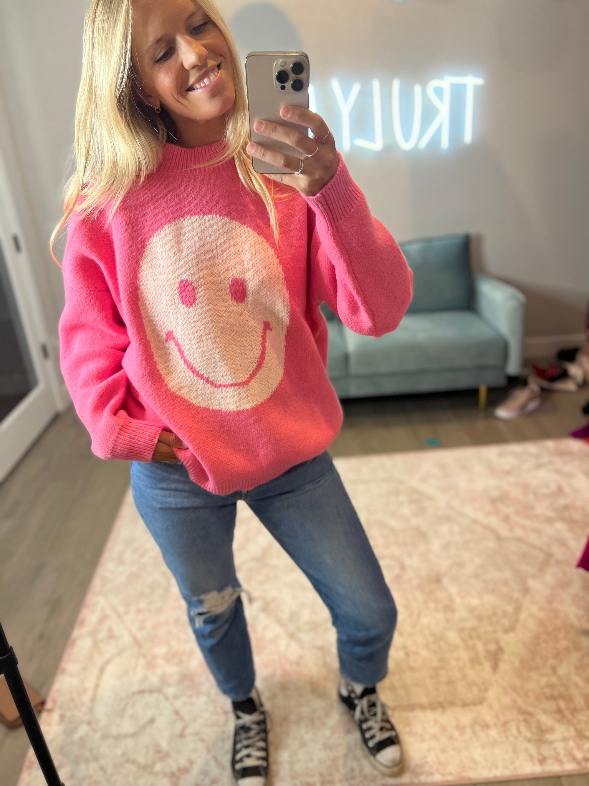 Bubblegum Smiley Sweater