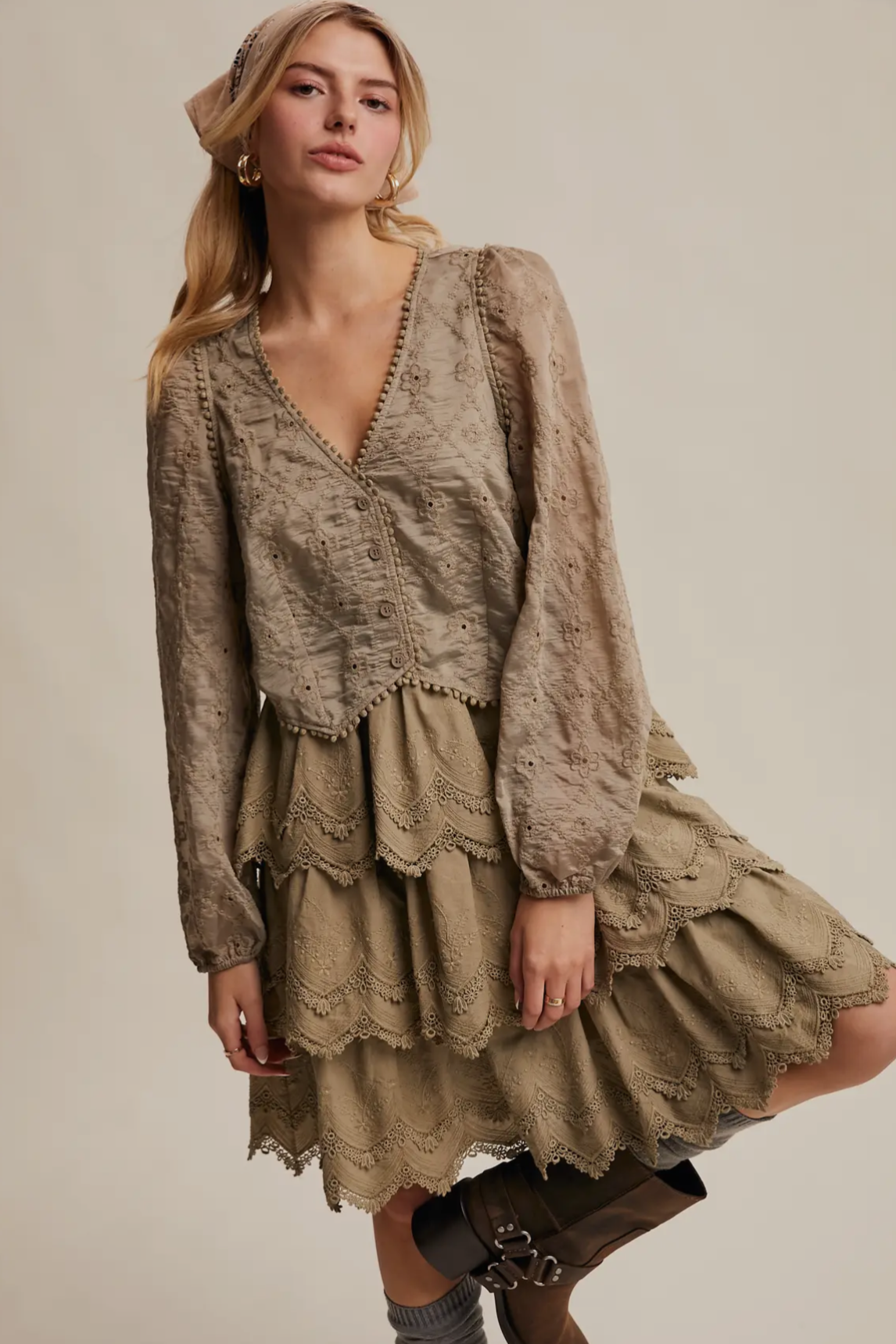 olive green tiered dress Olive Green Dress - Pleated Maxi Dress - Drop Waist Tiered Dress