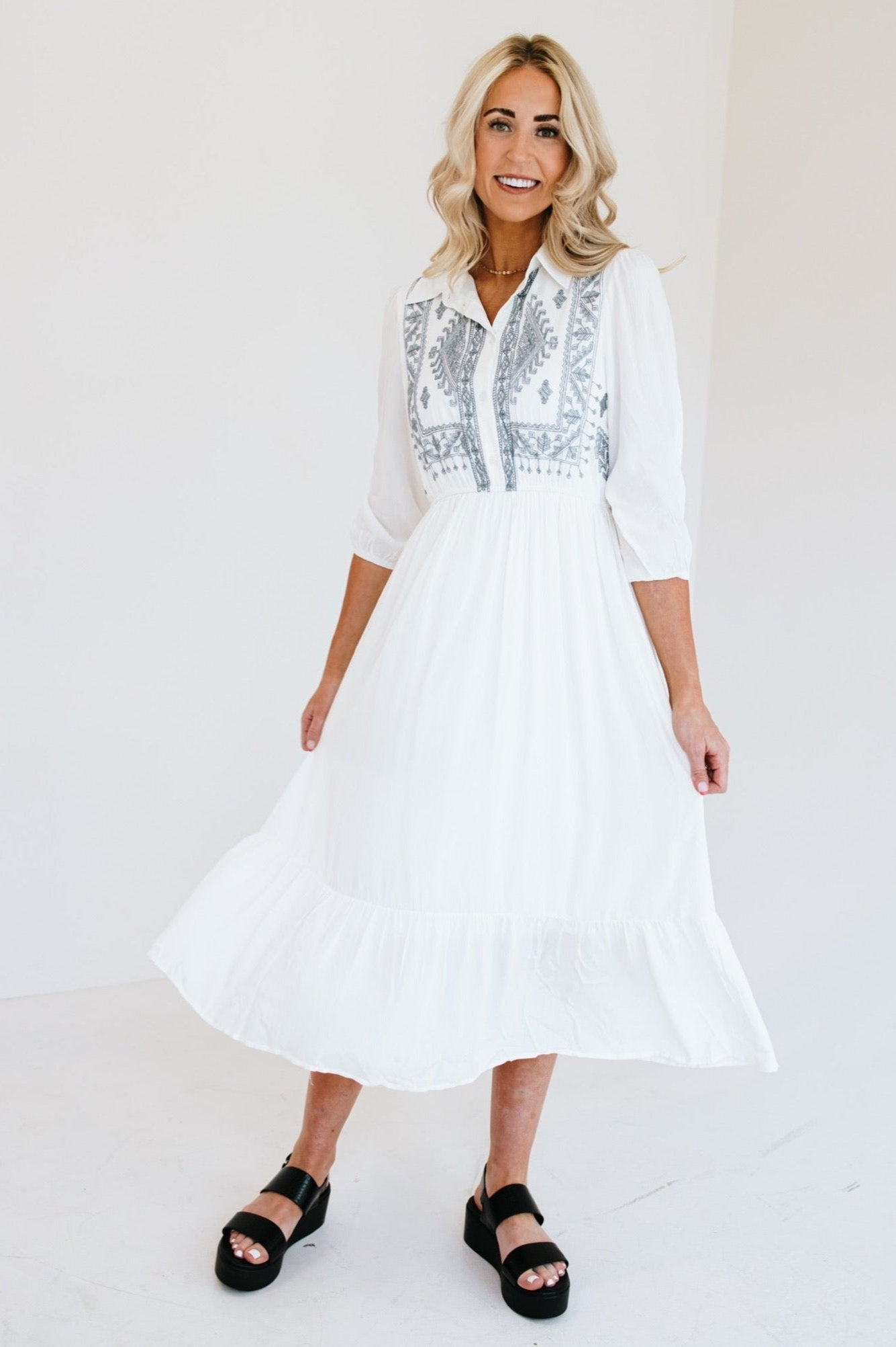 Elouise Embroidered Midi Dress