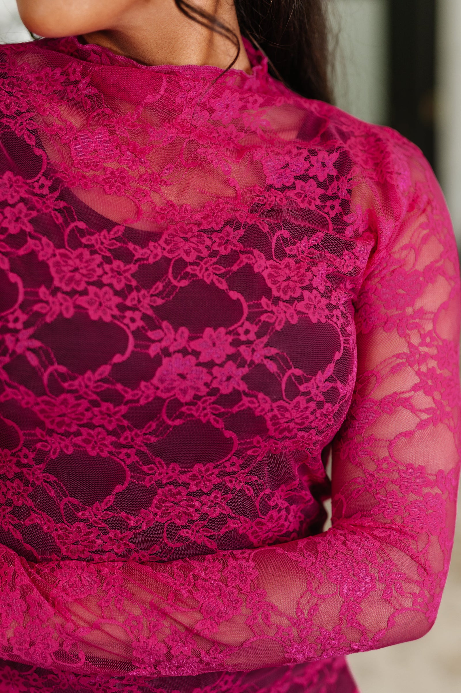 Sheer Intentions Lace Layering Top Fuchsia