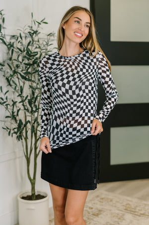 PREORDER: Sheer Long Sleeve Checkered Layering Top in Three Colors