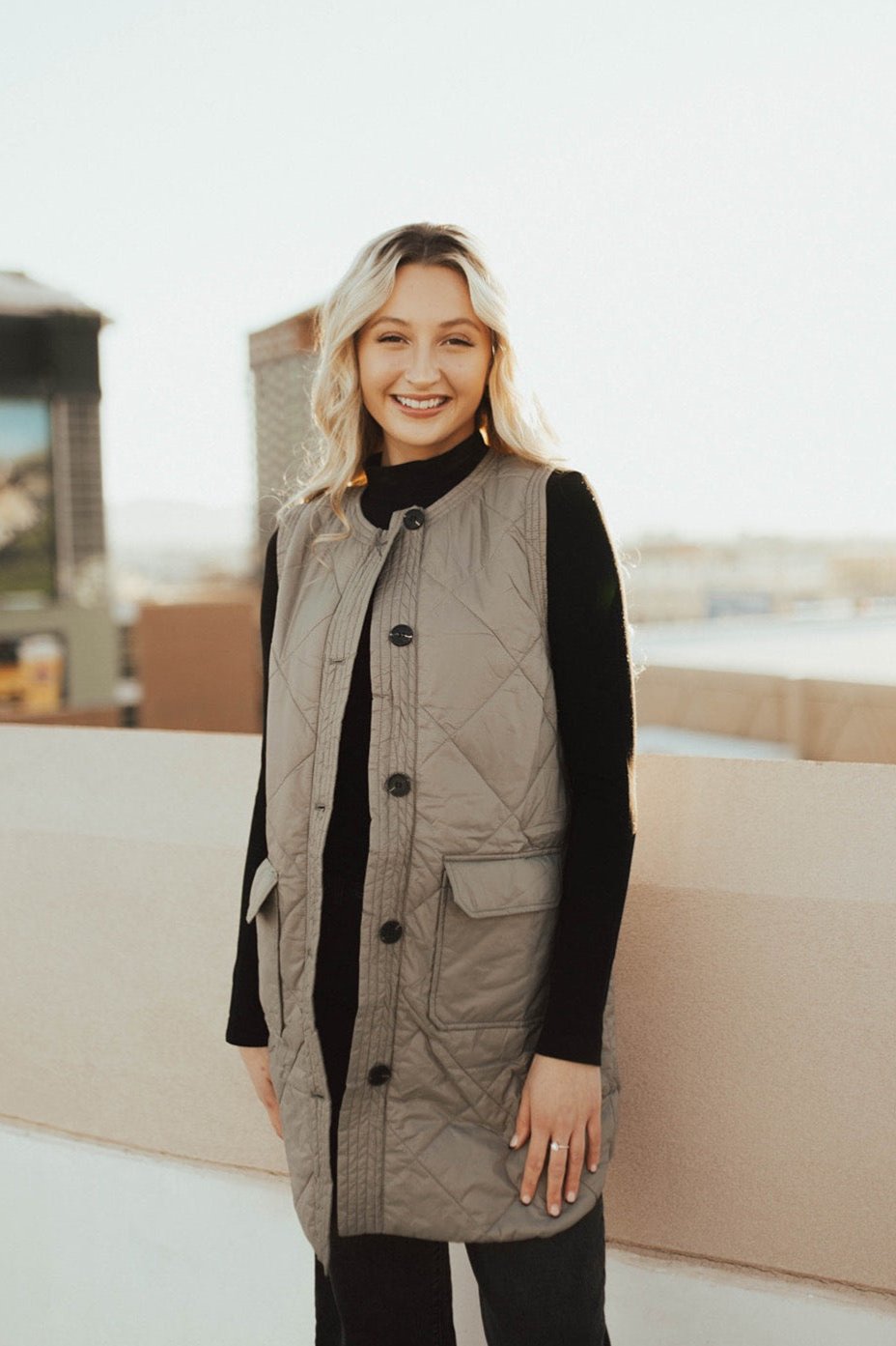 Quilted Vest in Olive