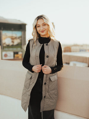 Quilted Vest in Olive